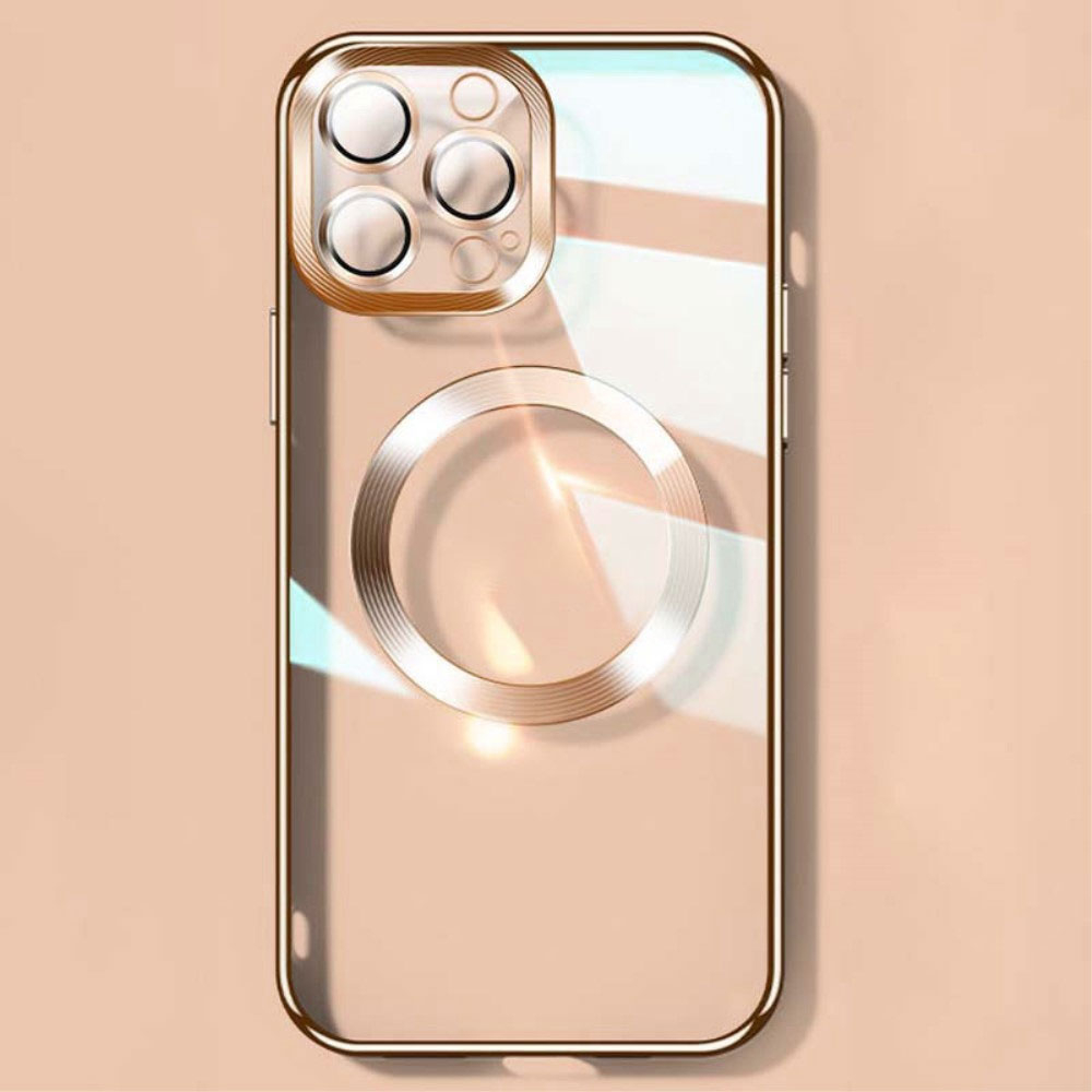 iPhone 13 Pro MagSafe Gummi Case Hülle mit Acryl Kameraglasschutz - Gold / Transparent