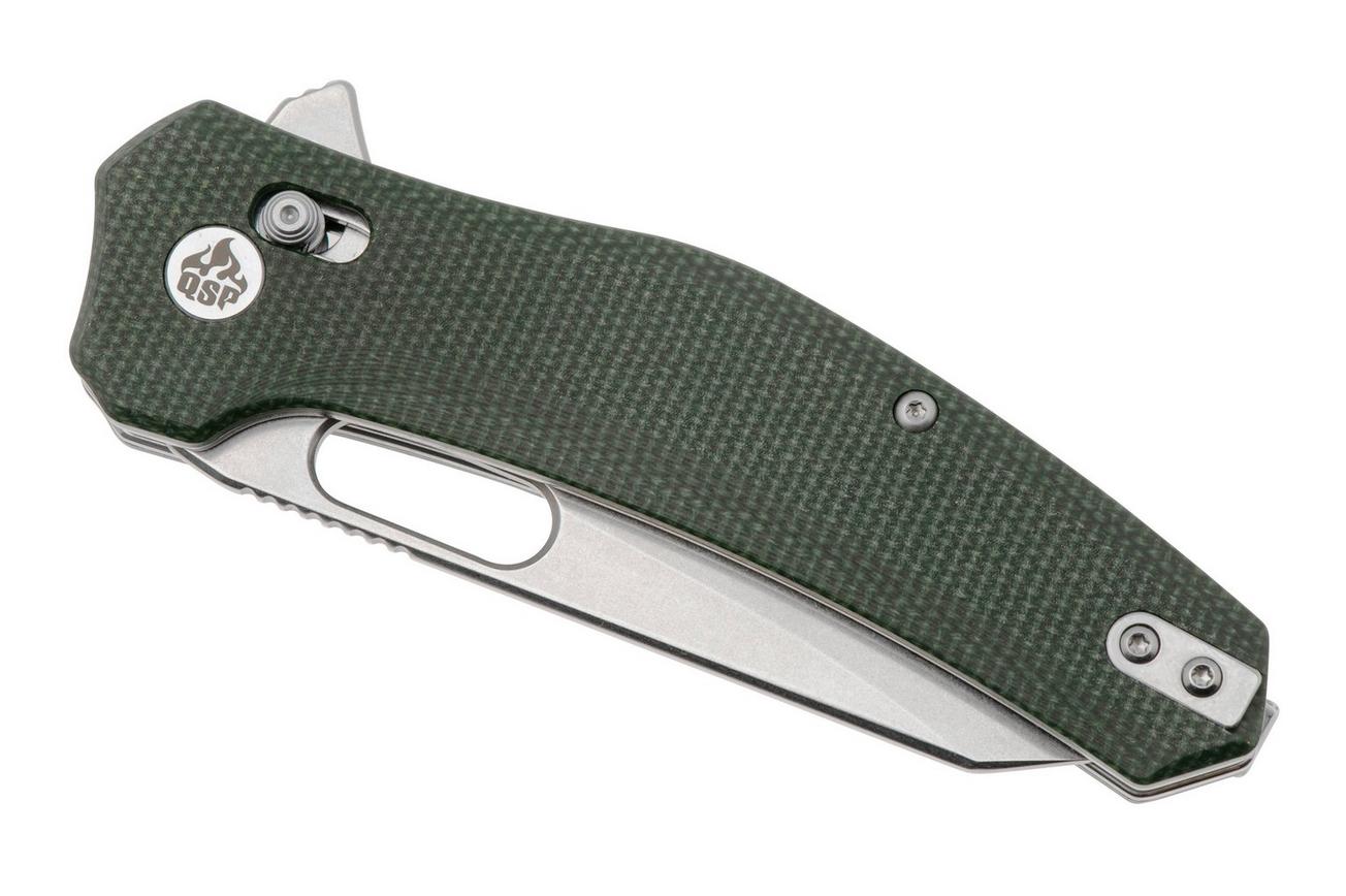 QSP Knife Emu 164-B1, Stonewashed 14C28N, Green Micarta, zakmes