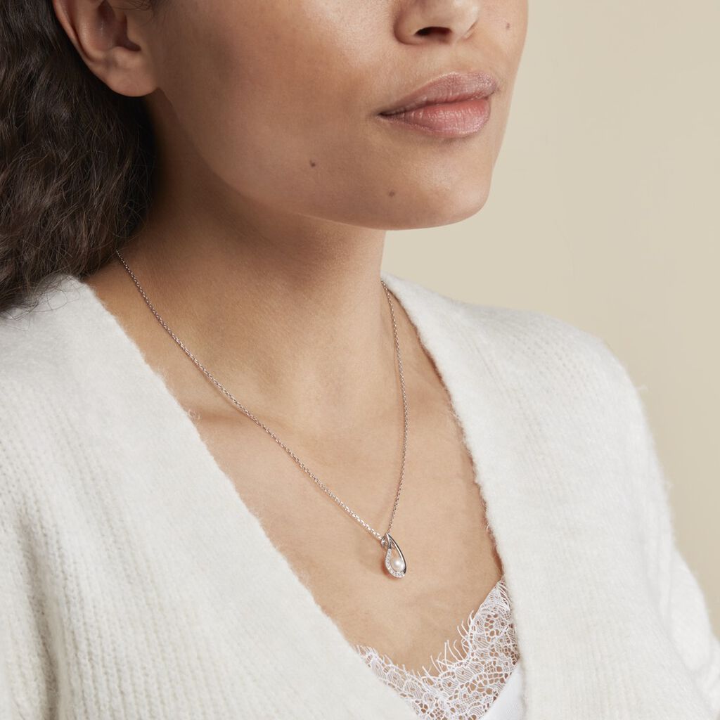 Collier Akiko Argent Blanc Perle De Culture Et Oxyde De Zirconium