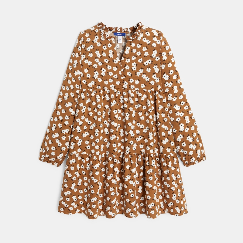 Robe volantée imprimée marron fille