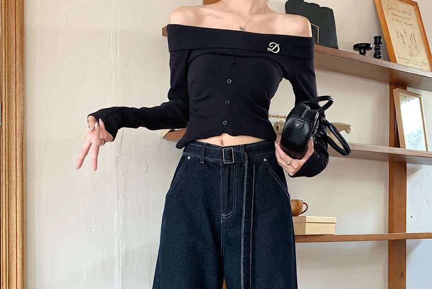 Beem - High Rise Plain Wide Leg Jeans met riem