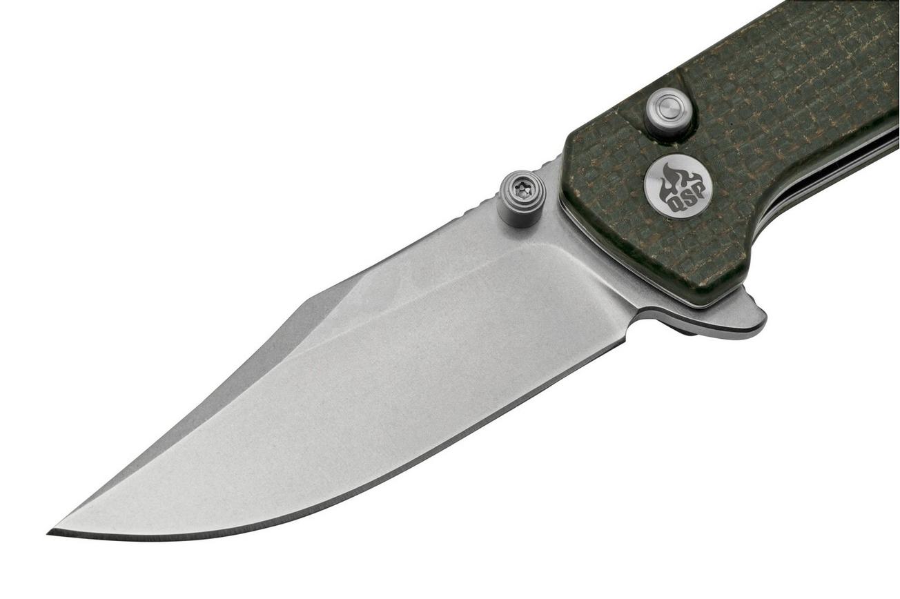 QSP Grebe QS147-A1, 14C28N Clippoint donkerbruin Micarta, zakmes