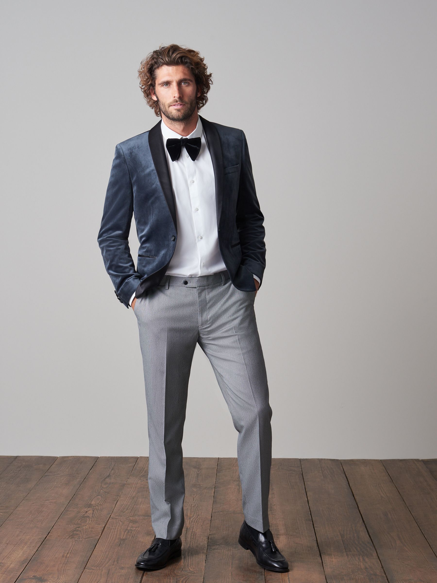Grijs - Slim Fit - Fluwelen blazer