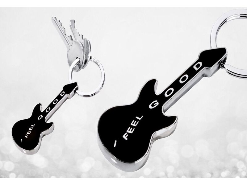 Troika Schlüsselanhänger I feel good Schwarz / Silber Schlüsselanhänger Gitarre mit Schriftzug