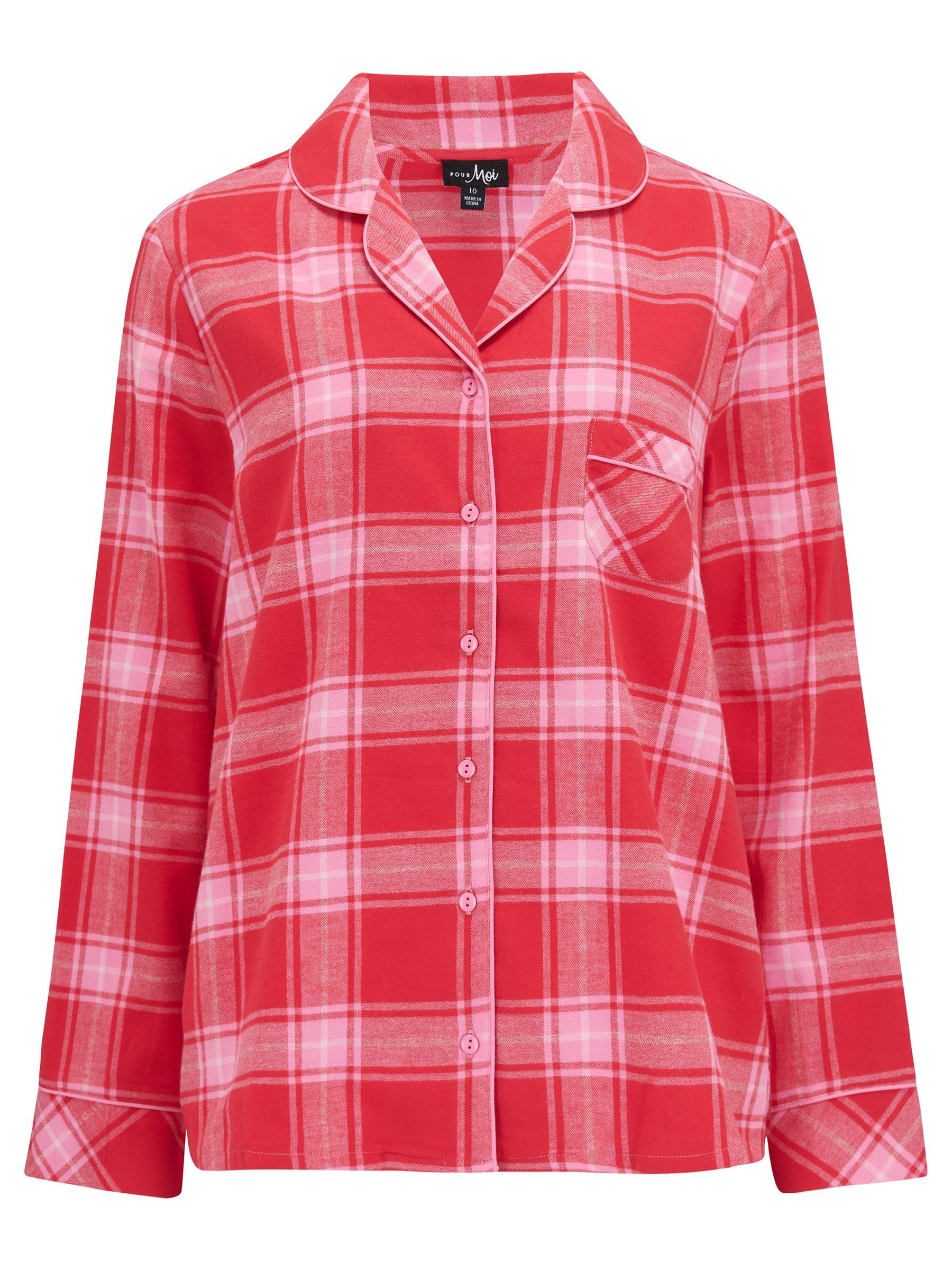 Rood multi - Pour Moi geruite pyjama van behaaglijk geborsteld 100% katoen
