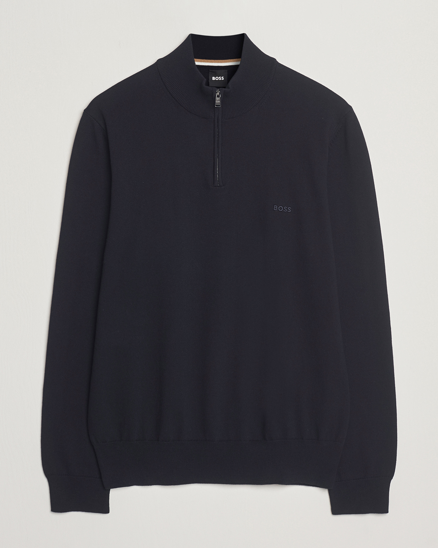 BOSS BLACK Padro Cotton Knitted Half Zip Dark Blue