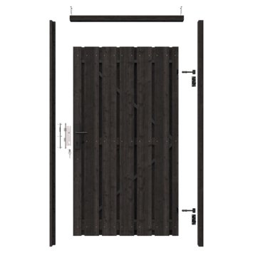 Tuinpoort pakket recht metalen frame grenen hout zwart 5,5 x 100 x 180 cm
