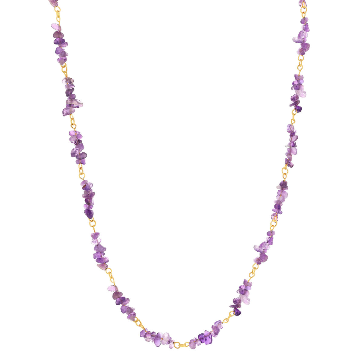 Collier acier doré améthystes 45 cm