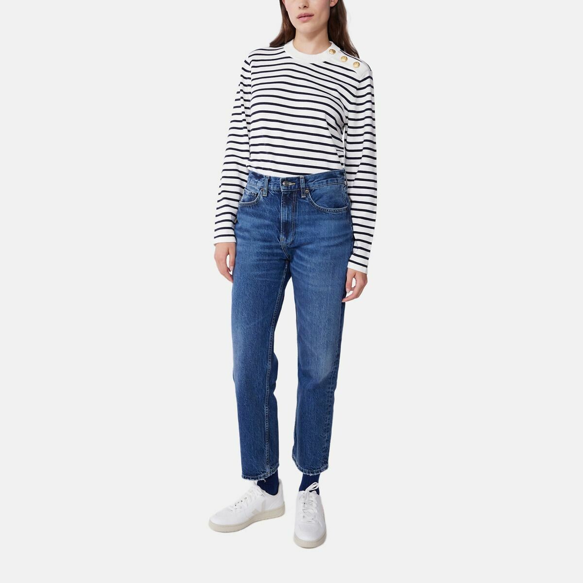 PETIT BATEAU<br>Suéter feminino de algodão com listras