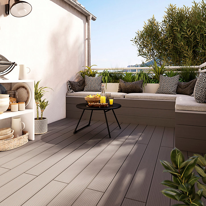 Lame de terrasse composite taupe Neva Klikstrom L. 220 cm x l. 14,5 cm