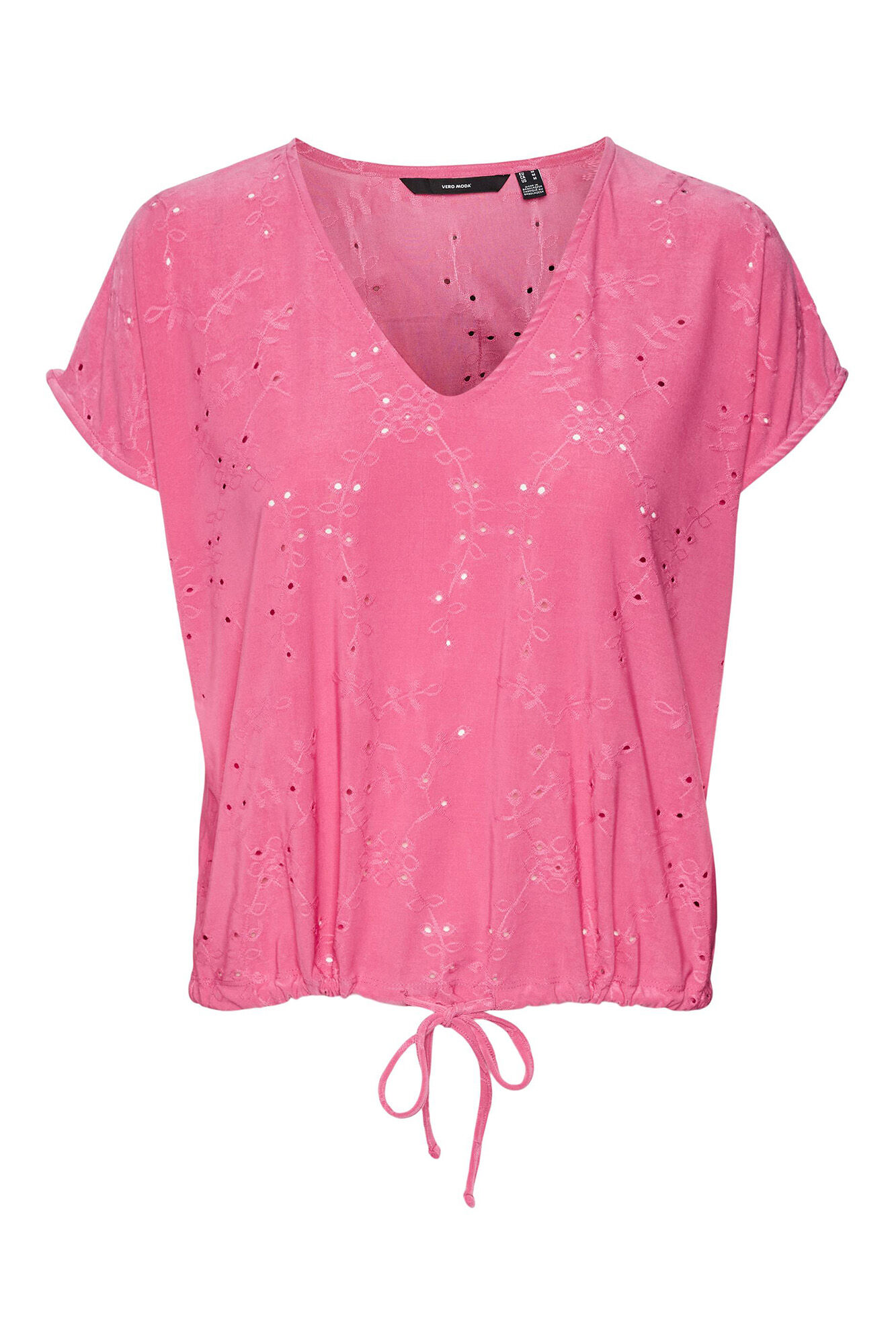 Camiseta de manga curta com decote em V - Rosa