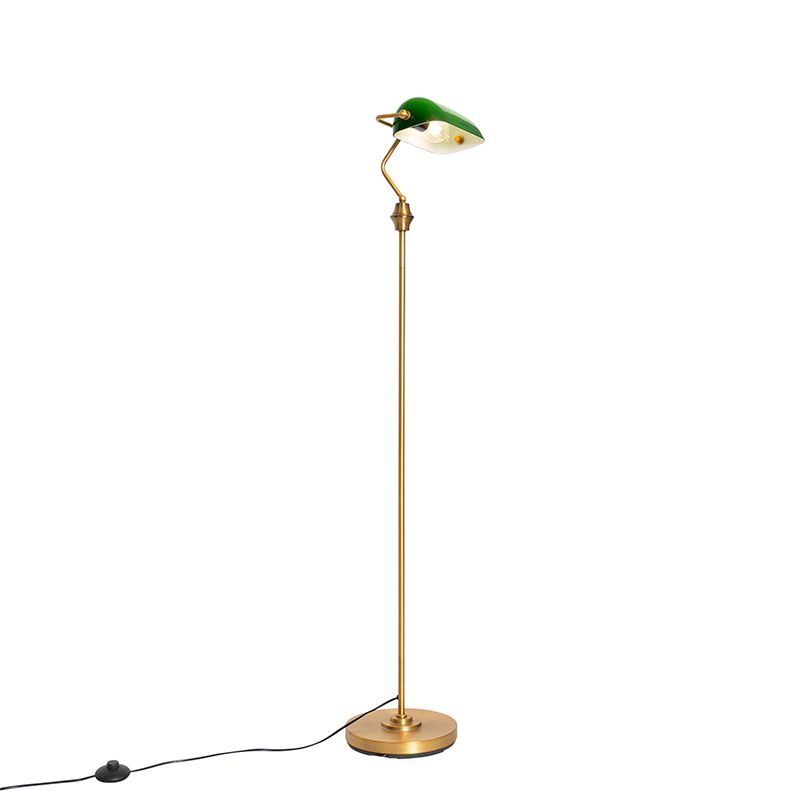 Klassieke notaris vloerlamp brons met groen glas - Banker