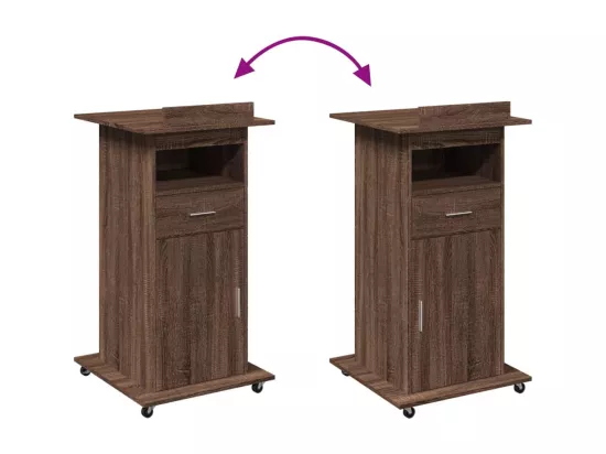 Pupitre et roues et tiroir chêne marron bois d'ingénierie