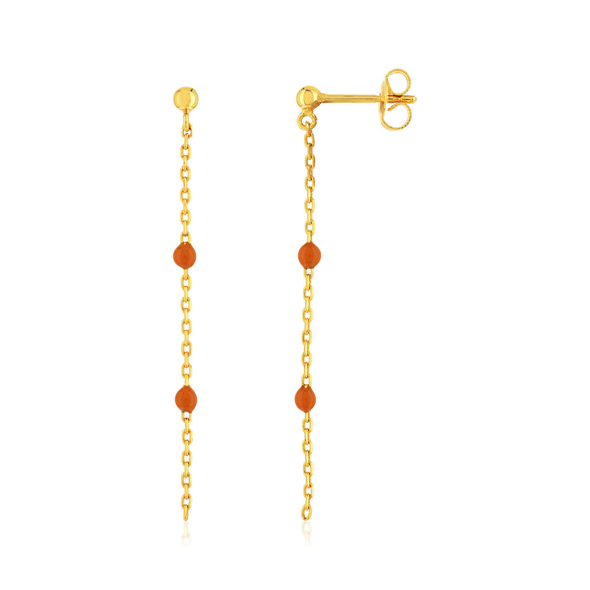 Boucles d'oreilles plaqué or jaune résine orange