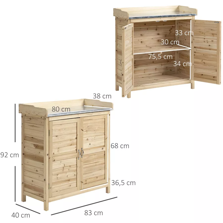 Outsunny Gartenschrank mit verzinkten Griffen und erhöhtem Rand natur