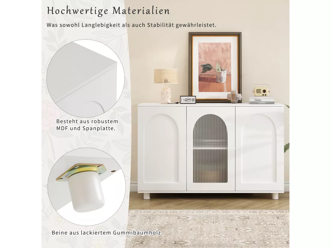 Buffet moderne avec 3 portes - 120 x 40 x 78.5 cm - MDF et panneaux de particules - pour salon ou cuisine - Blanc