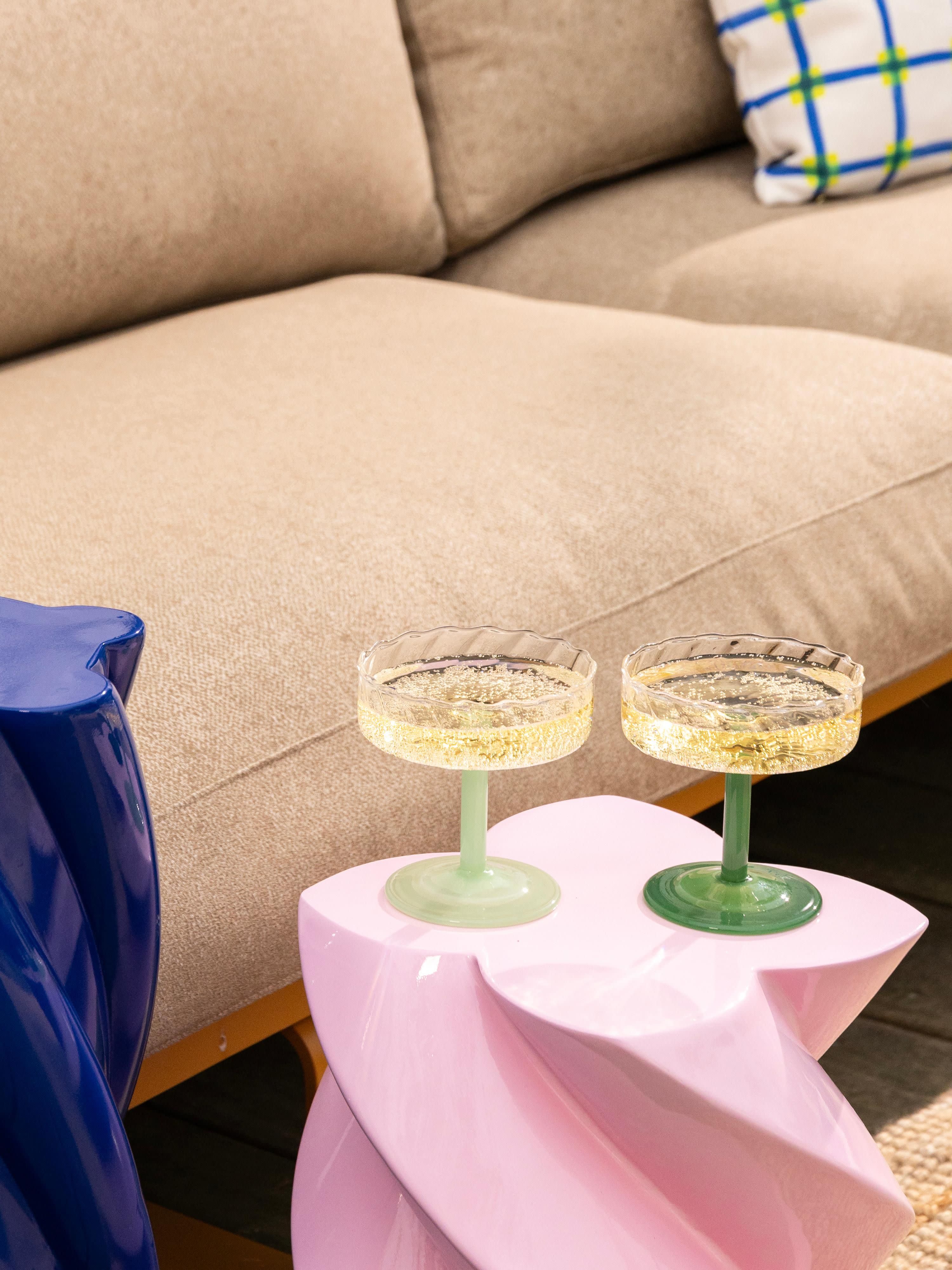 Handgemaakte champagneglazen Twirl van borosilicaatglas, 2-delig