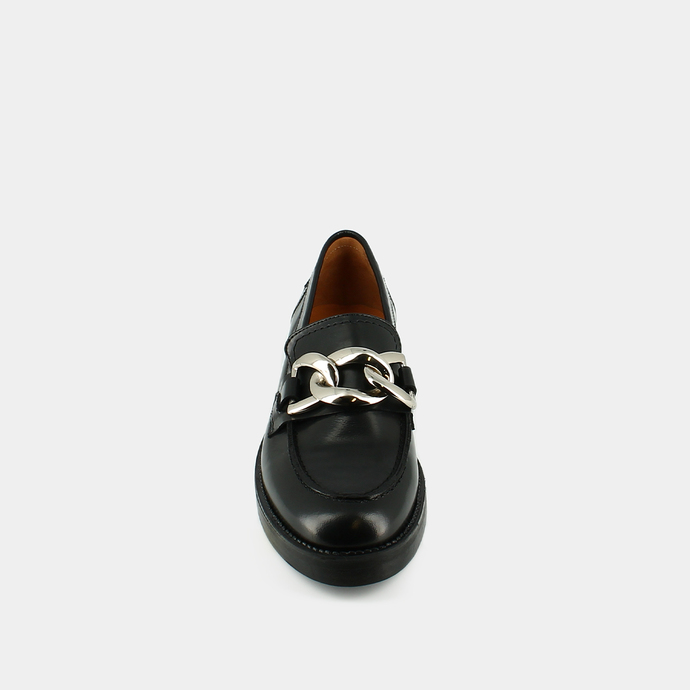 Mocassins à boucles argentées  en cuir glacé noir