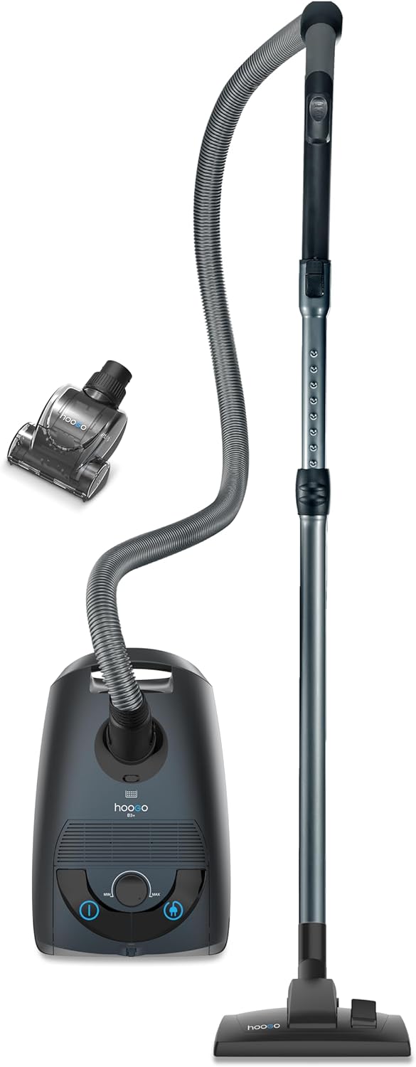 hoogo B3+ Graphit mit Flipflop Bodendüse | Plus Mini-Turbobürste | Staubsauger mit Beutel | Starke 850 W Saugleistung | HEPA 14 Filter | 11 Meter Radius | Nur 74 dB(A) | 3 L Fassungsvermögen