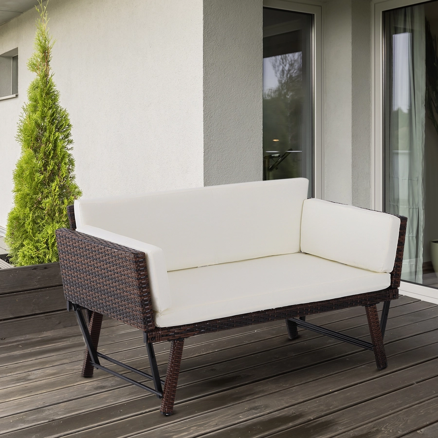 Outsunny Gartensofa mit klappbaren Armlehnen braun, beige