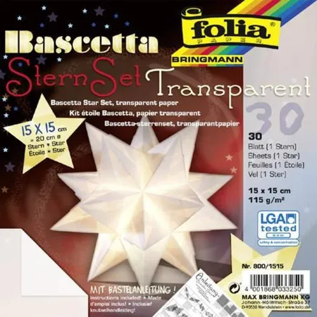 Folia Bascetta-Stern Bastelset, Transparentpapier 115g/m², weiss 15 x 15cm