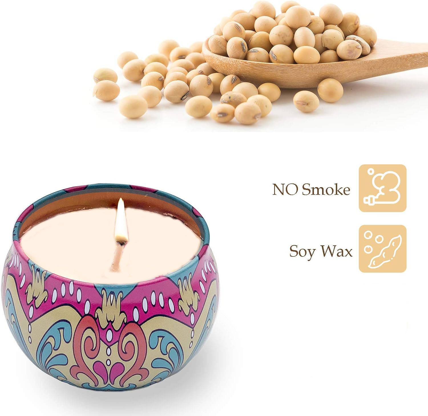 (4er Set) Duft Kerzen Aromatherapie Sojawachs Kerzen Geschenk Set im Mandala Design - Rose / Vanille