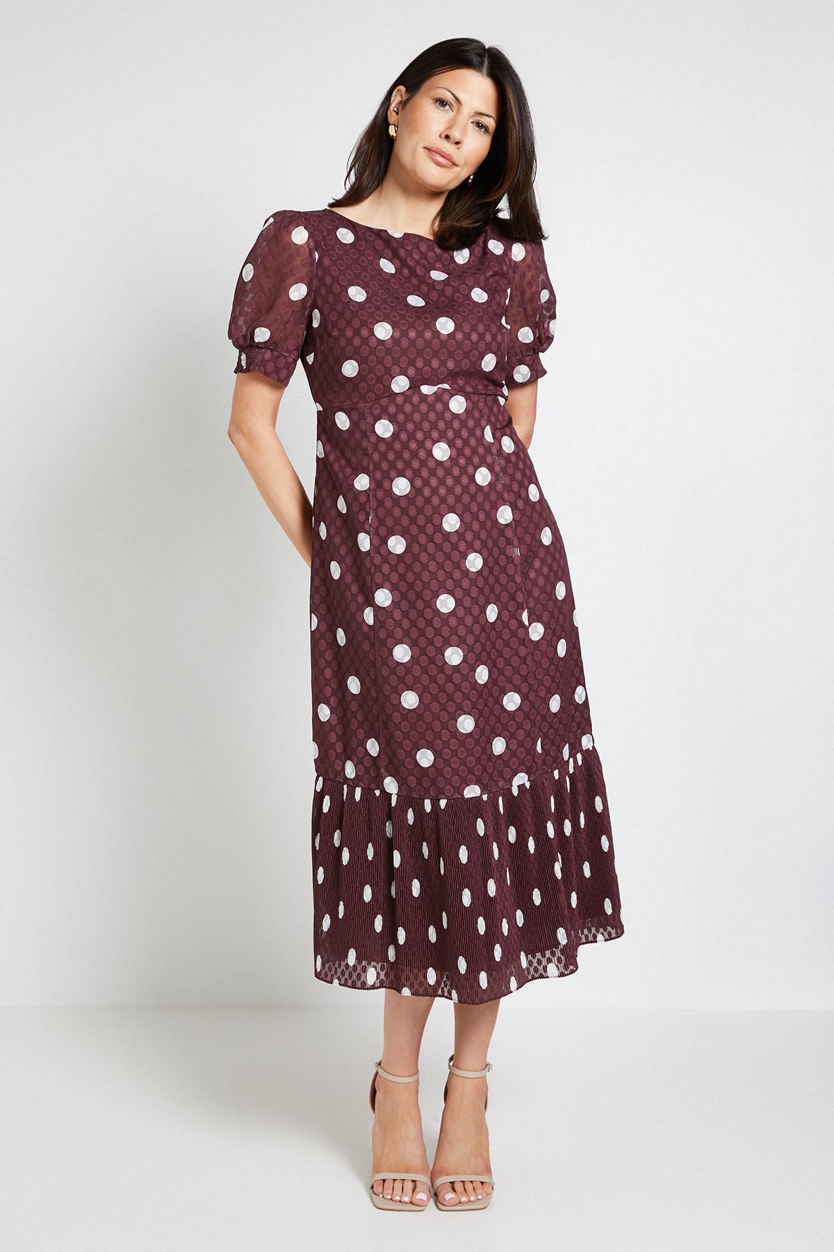 Wallis Robe Midi À Pois Avec Ourlet Plissé