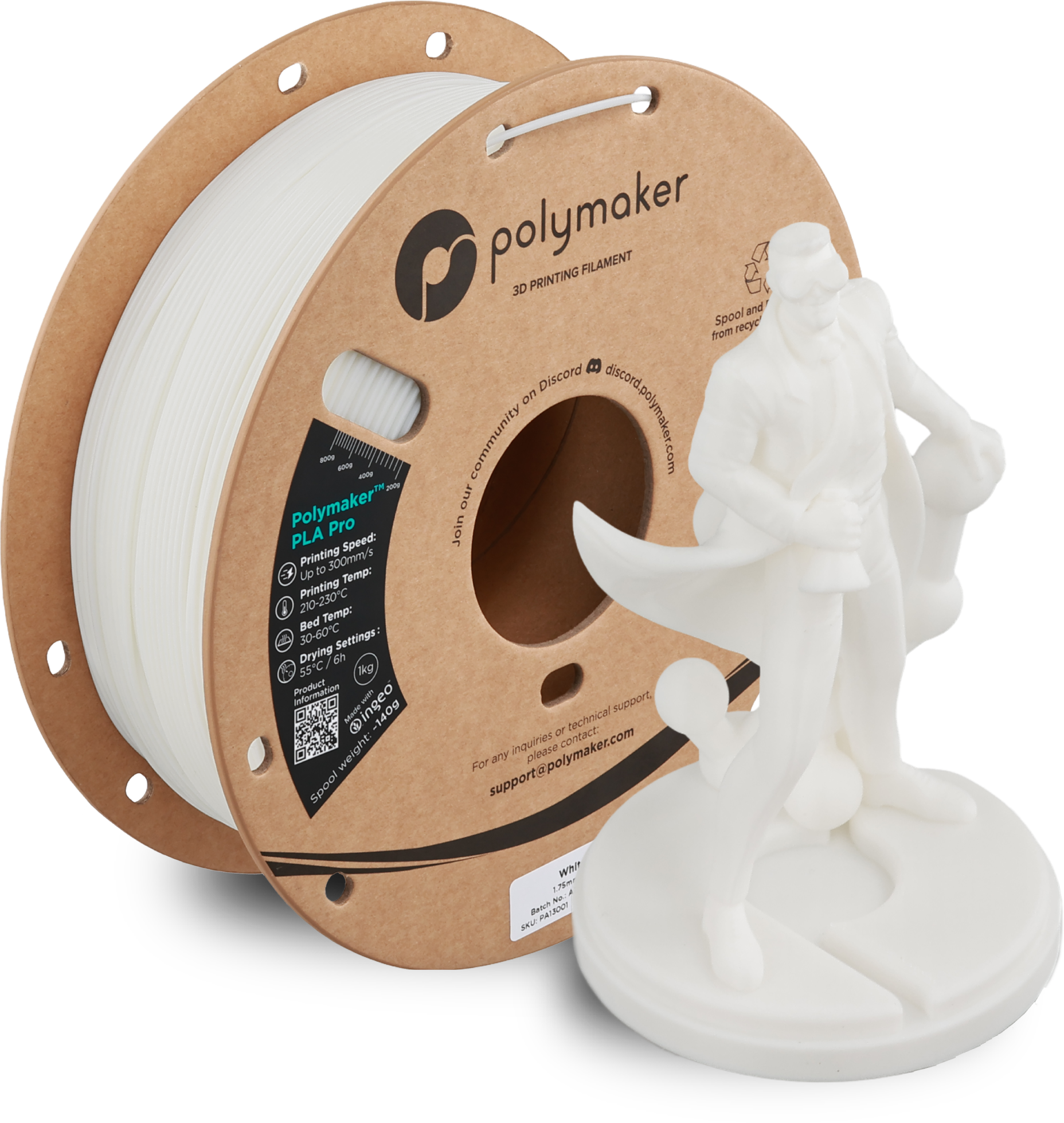 Polymaker  PLA Pro White, 1,75 mm / 1000 g    Neue, verbesserte Formulierung: Hochleistungs-High Speed-PLA in White