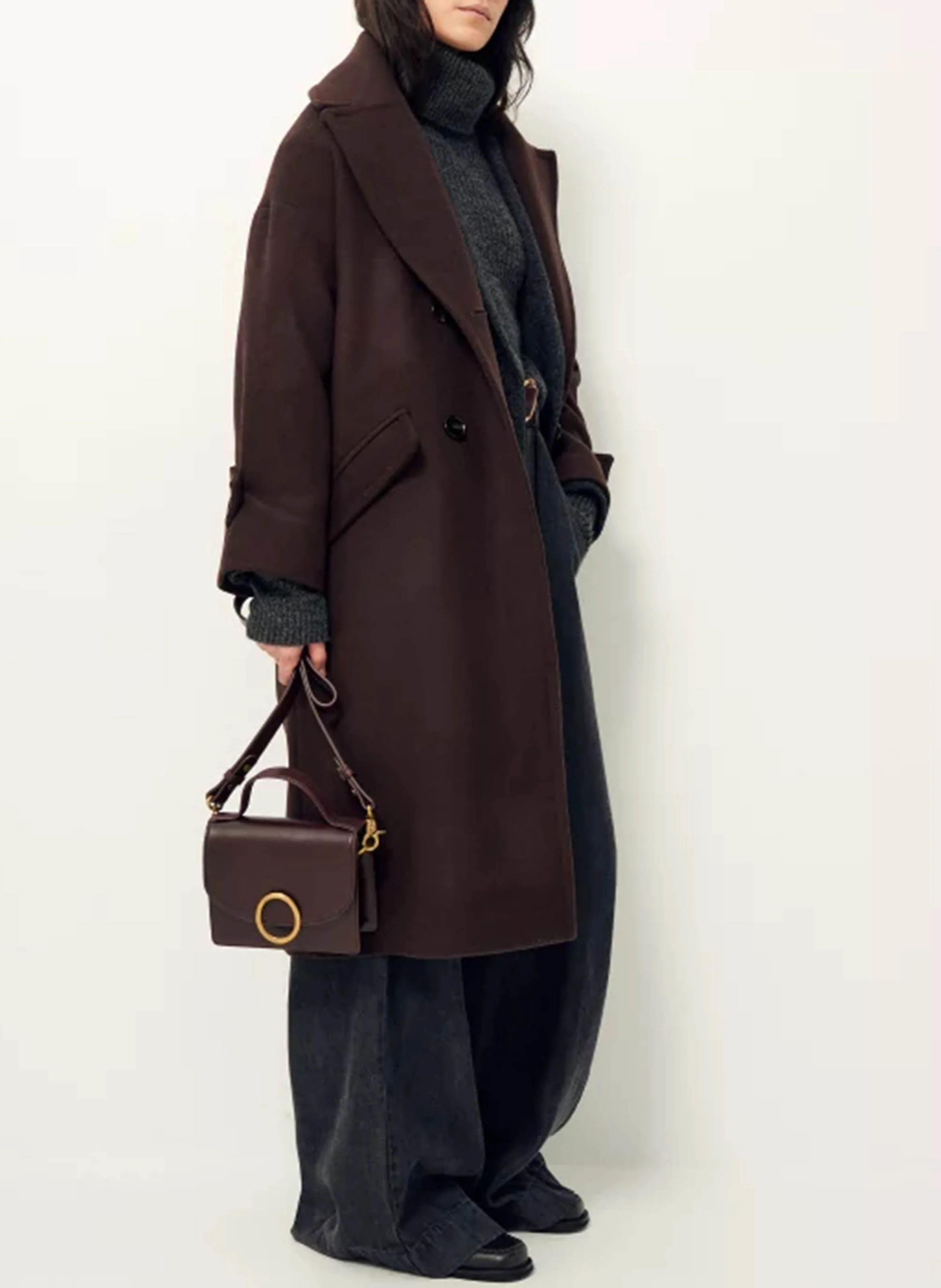 MIA - Manteau droit col tailleur en laine mélangée | Marron