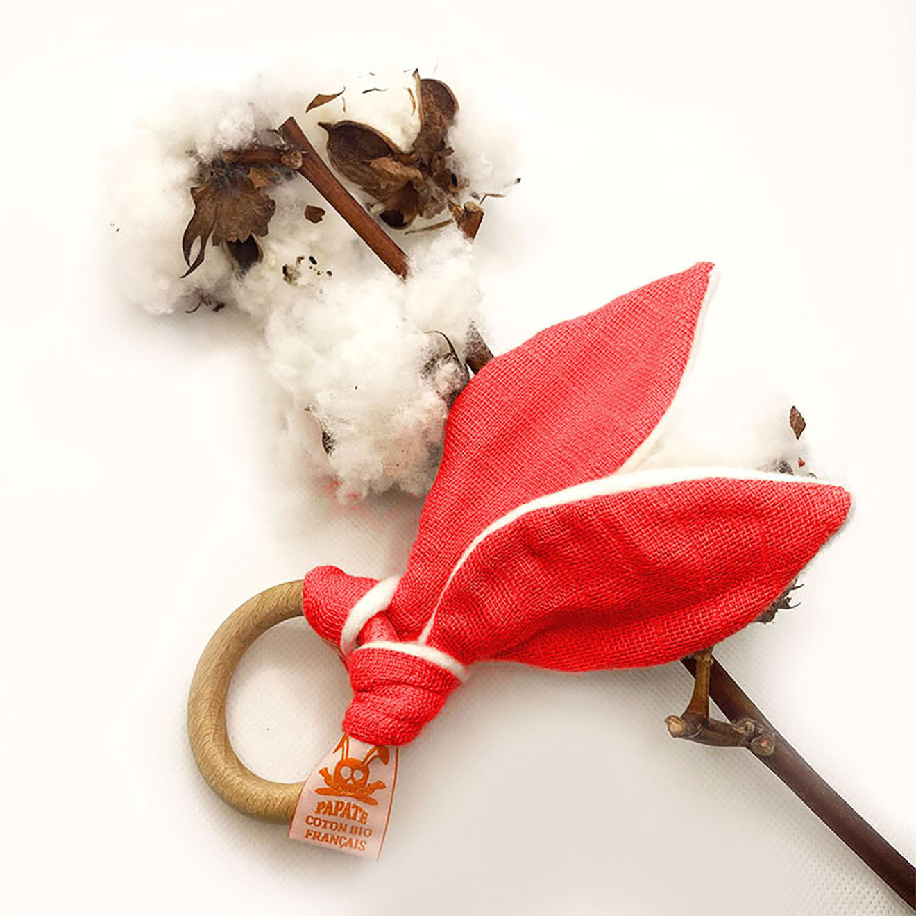 Papate Anneau de Dentition en Coton Bio fraise - 15x5 cm