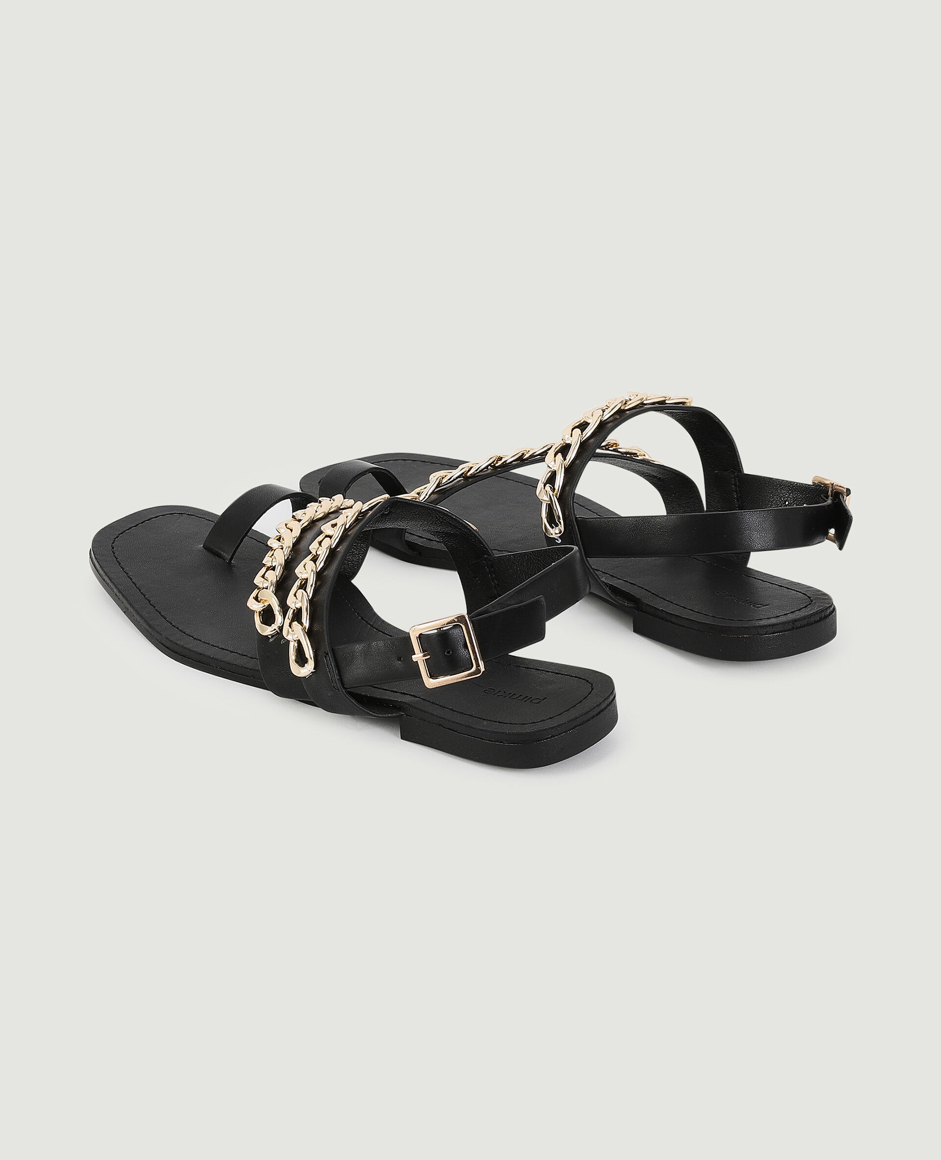 Sandales plates avec brides et chaines - Noir