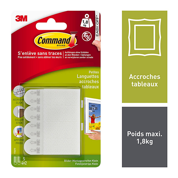 Lot de 8 languettes de fixation pour tableaux petit modèle Blanc
