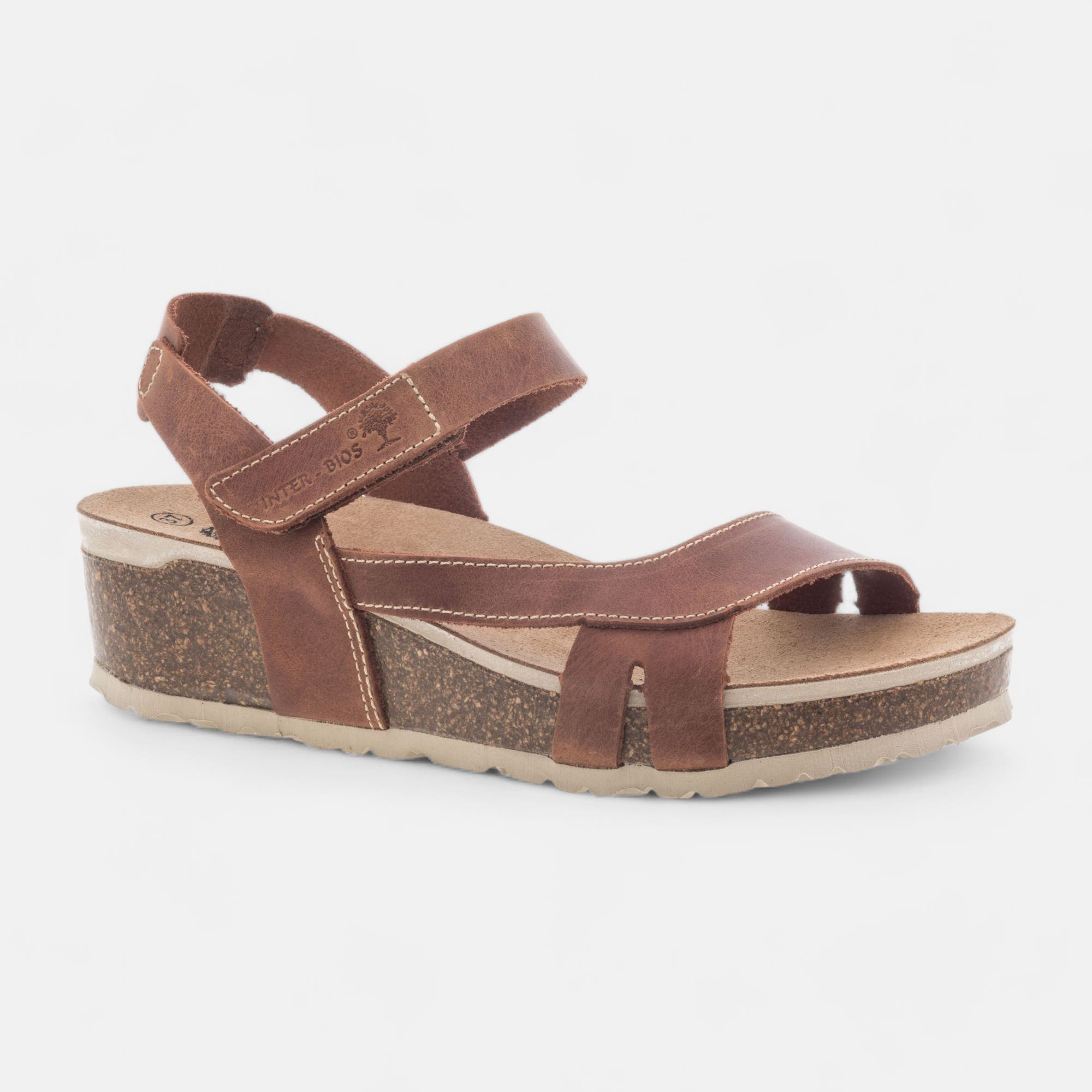 Mules semelle liège à talon compensé Femme en cuir marron