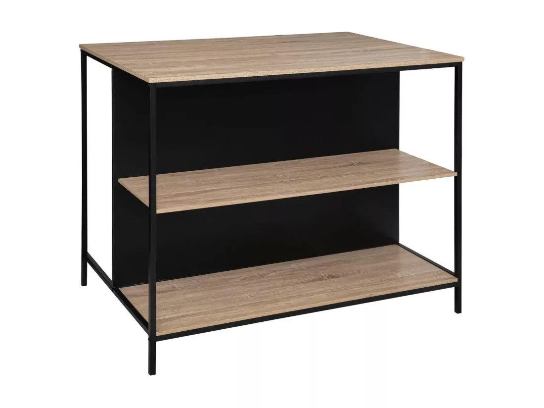 Ilot de cuisine, Meuble de cuisine en bois coloris naturel et métal noir - Longueur 95 x Profondeur 70 x Hauteur 115 cm