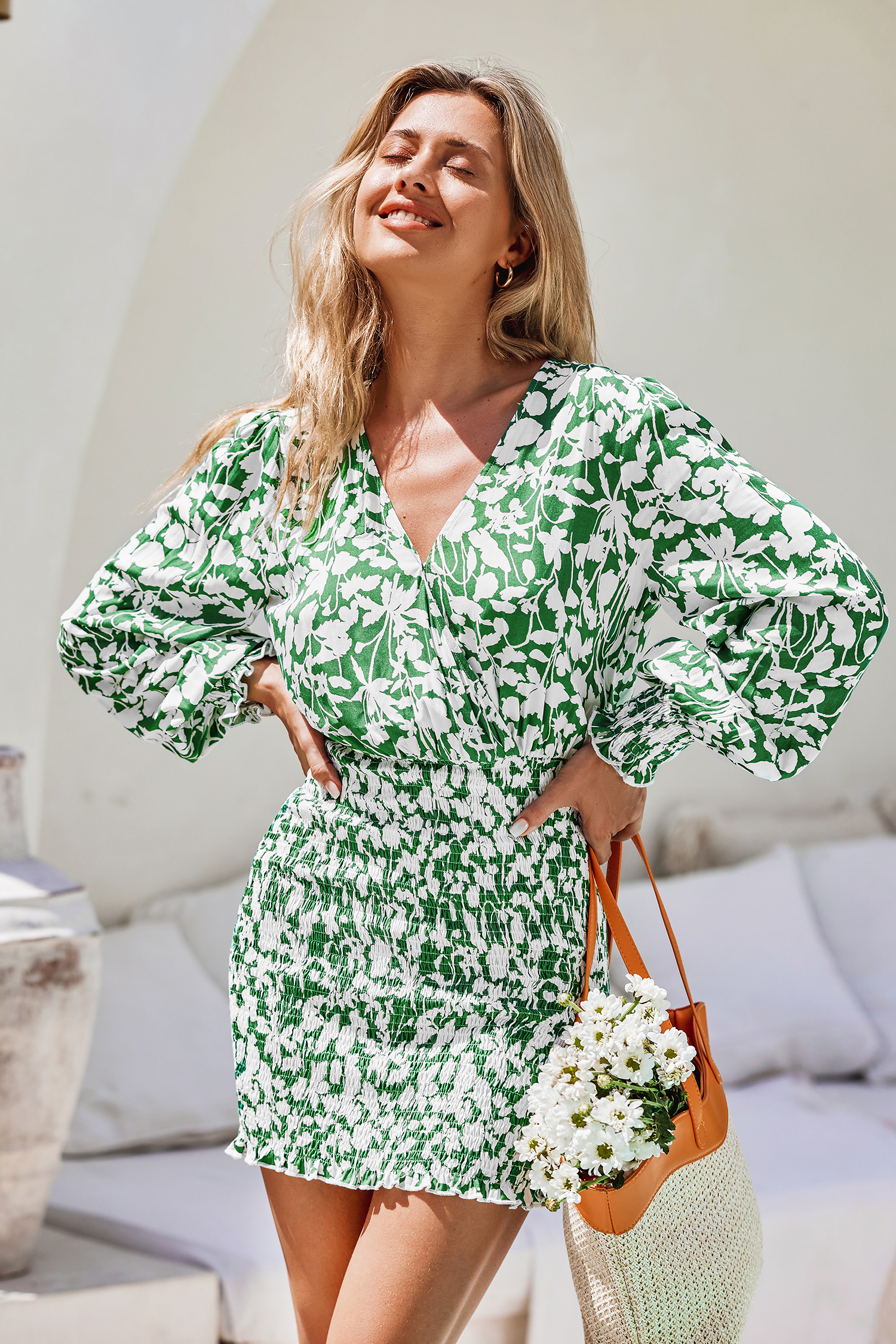 Robe mini à fleurs verte