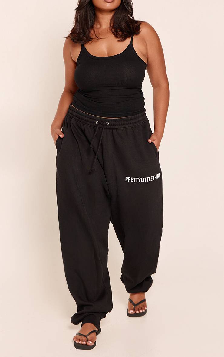 Noir Prettylittlething Plus Jogging Taille Haute Basique Avec Revers