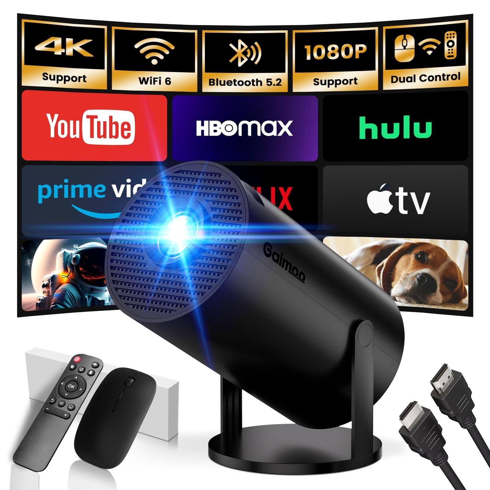 [App intégrée] Vidéoprojecteur 2025 Rétroprojecteur Portable Mini Projecteur Dual Contrôle avec Souris Android TV WiFi 6 BT5.2 180° Rotation