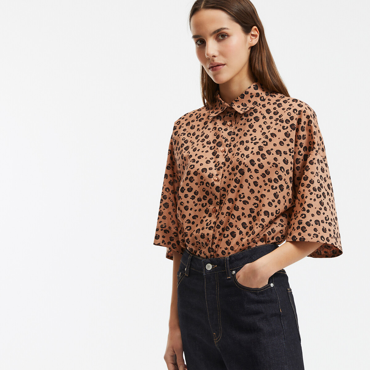 COLEÇÃO LA REDOUTE<br>Camisa folgada com estampa animal, mangas até o cotovelo