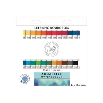 Lefranc Bourgeois Studio - 24 Tubes de peinture aquarelle - couleurs assorties