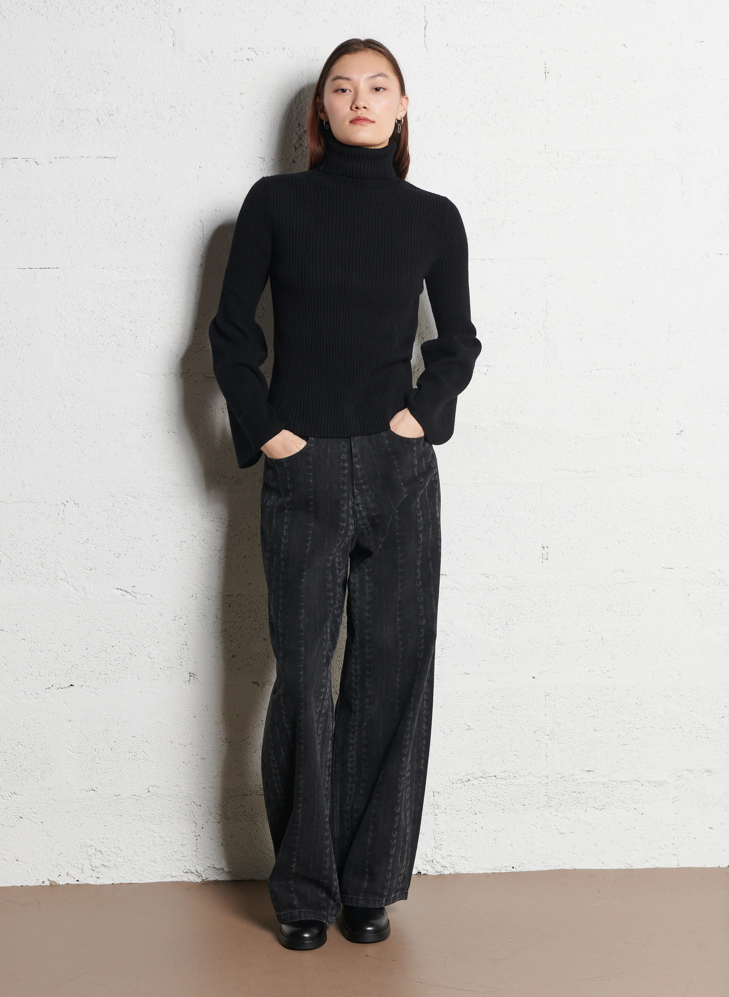 ATLANTA - Jean large taille haute en coton | Noir