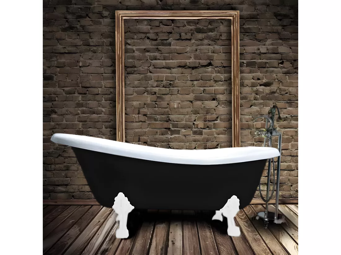 Baignoire sur pieds en fonte LIVINGSTON Noire 170 cm Pieds blancs