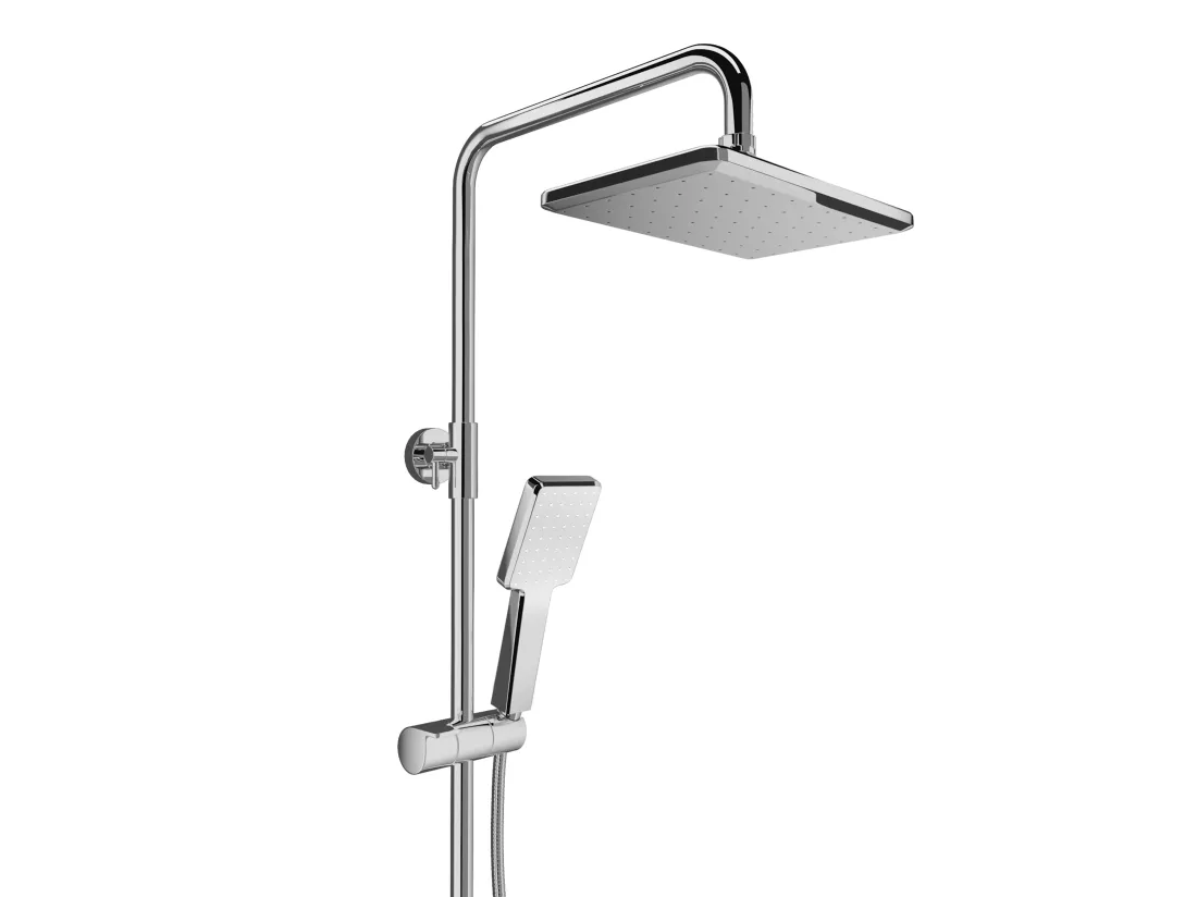 Colonne de douche en acier inoxydable avec tablette - Brush nickel - Hauteur réglable - JIZEO