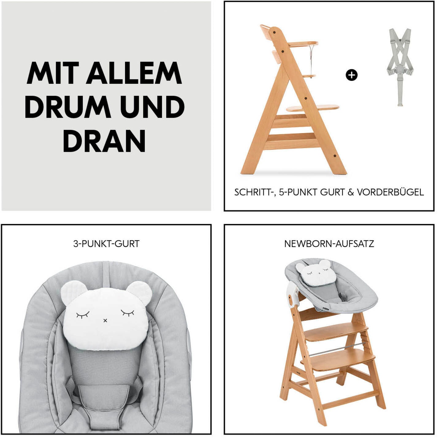 Hauck Hochstuhl »Alpha Newborn Pre, Nature Grey« () mit Newborn Aufsatz