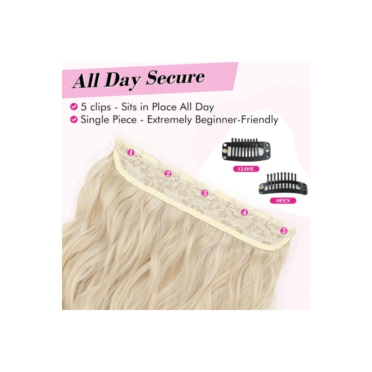 Seamless Wave hair extension parykk Sort