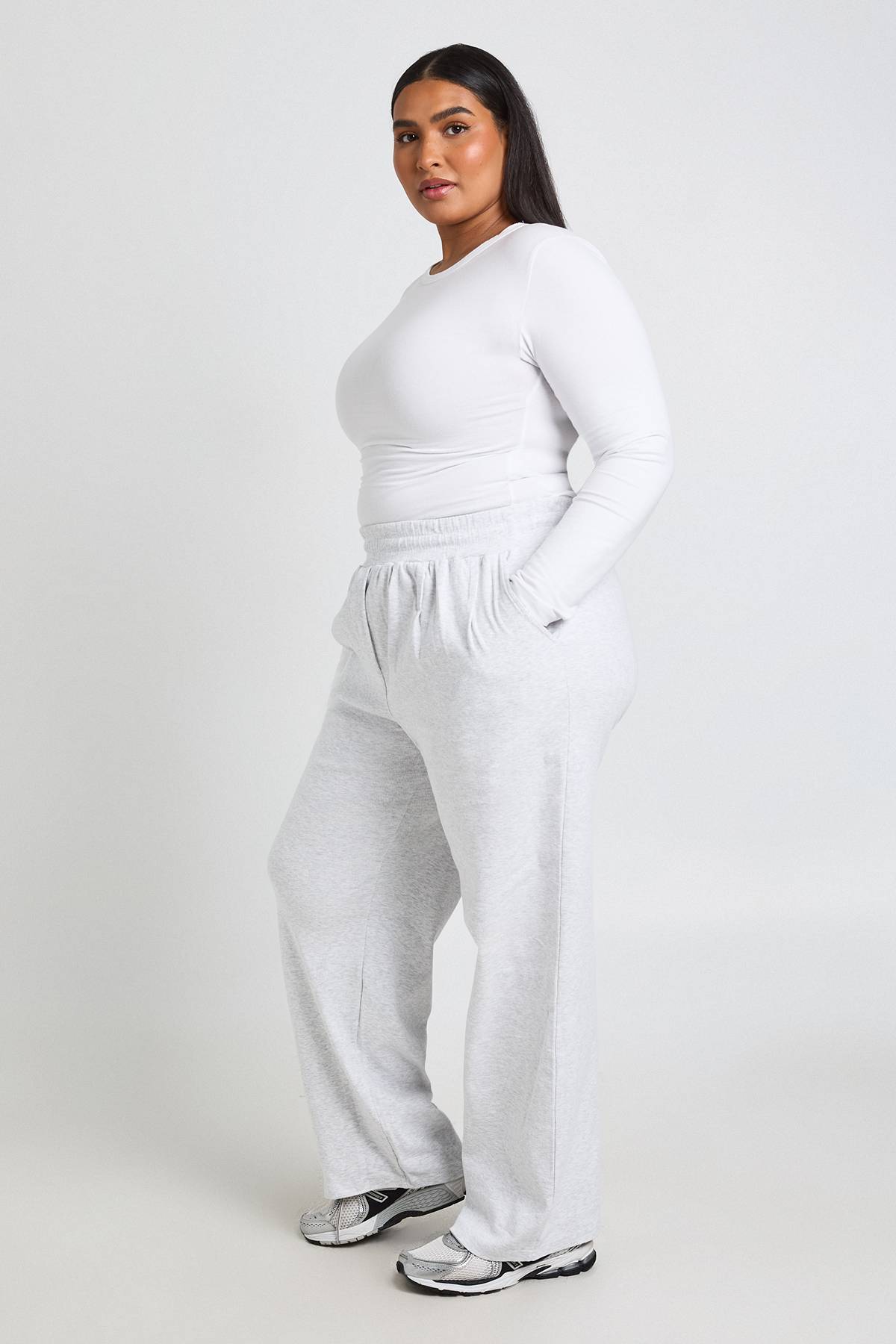boohoo Jogging Ballon Plissé en Maille Côtelée Grande Taille