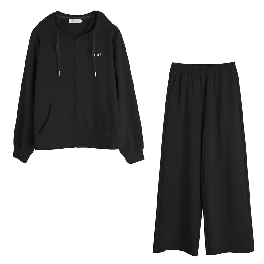 Tripoly - Plus Size Set: Hoodie met rits en letters + joggingbroek met wijde pijpen
