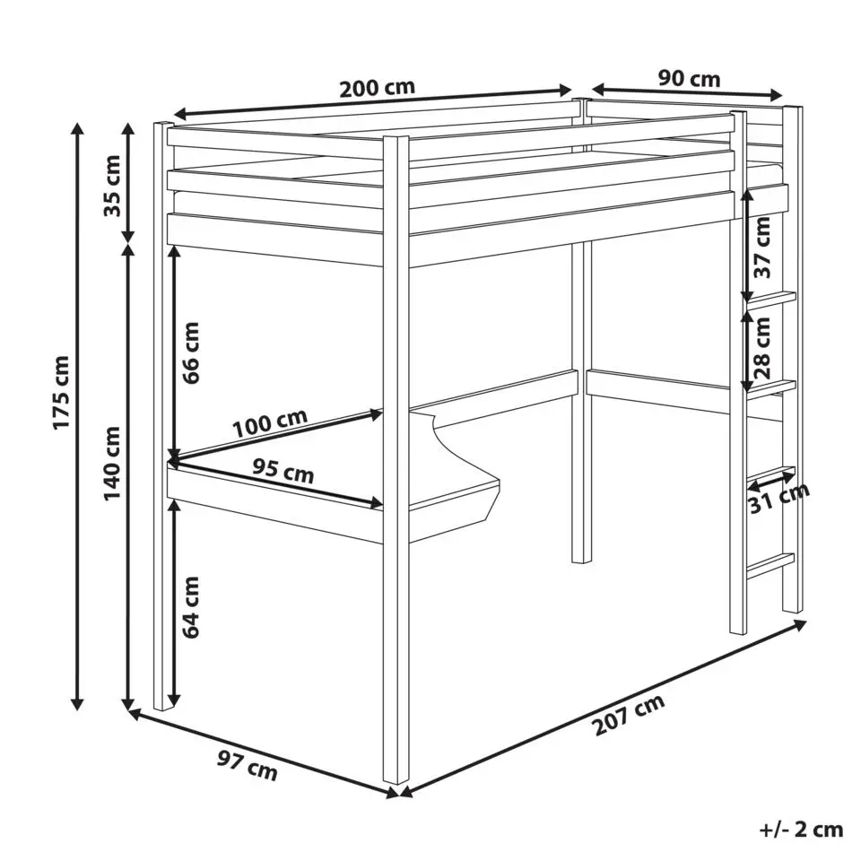 LOURY - Kinderbed - Wit - 90 x 200 cm - Dennenhout