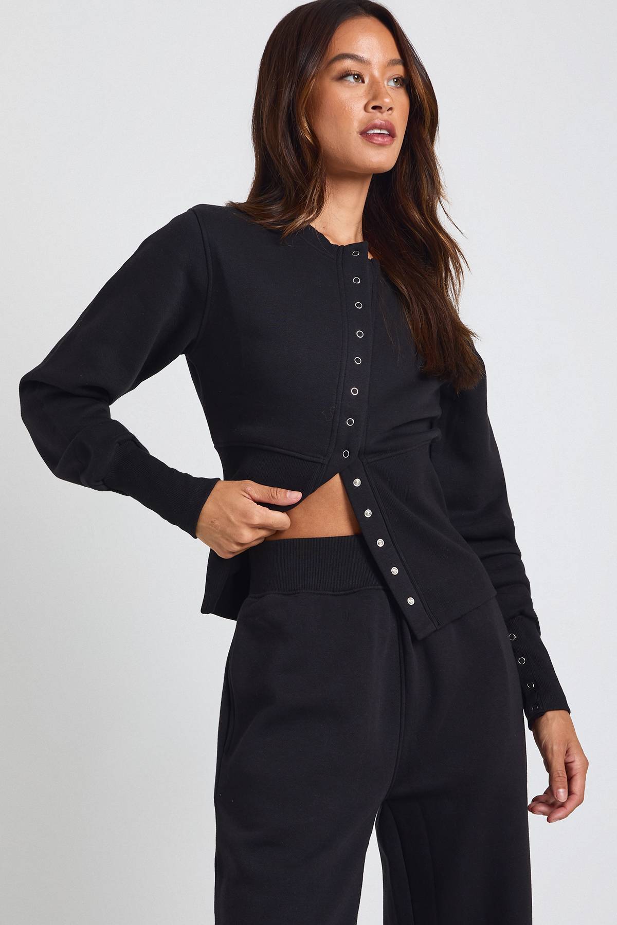 boohoo Ensemble Survêtement Sweat Bomber À Ourlet Profond Et Pressions Coupe Tall