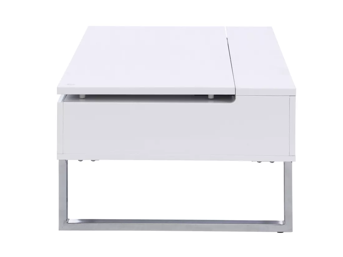 Table basse avec plateau relevable en MDF et métal chromé - Blanc laqué - SECALI