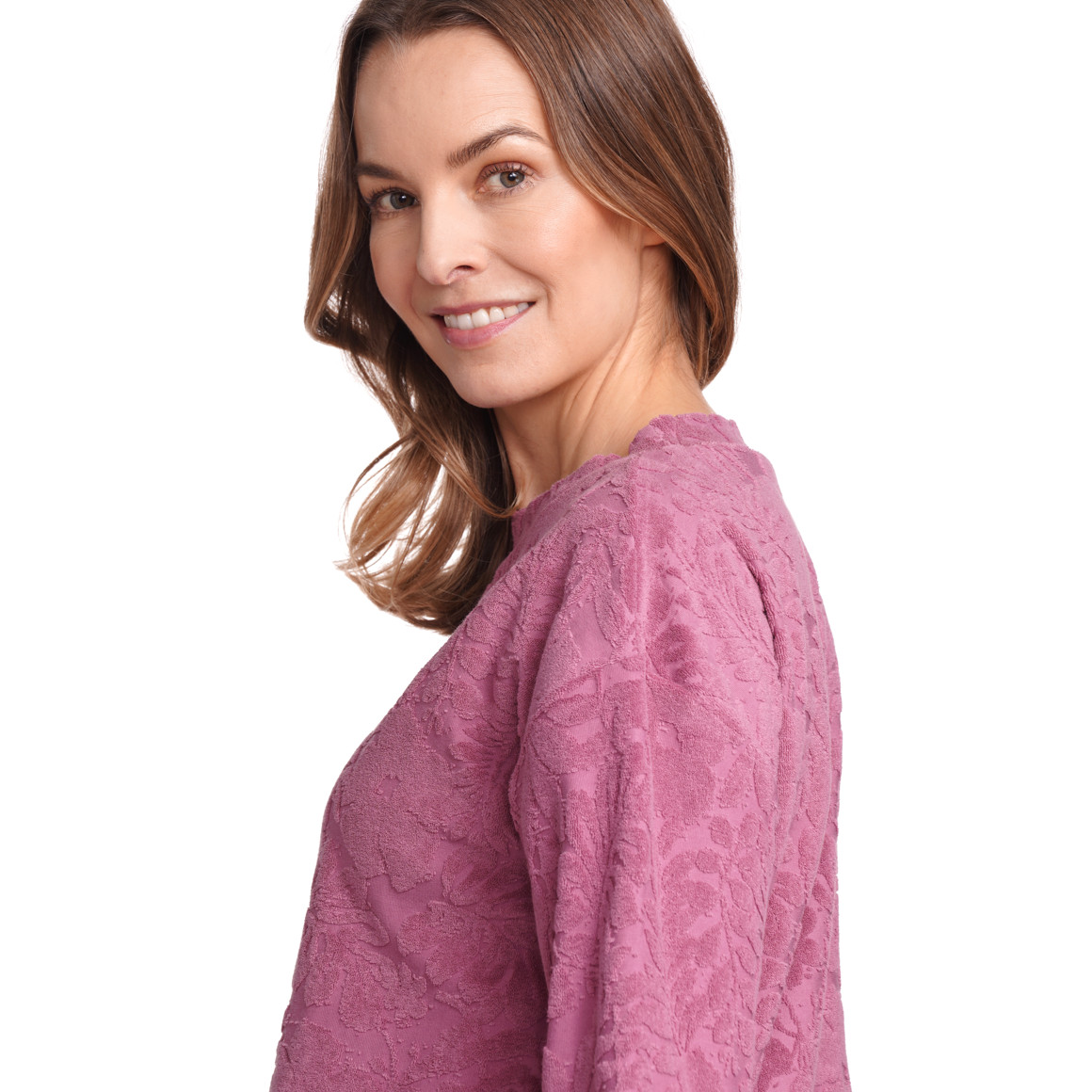 Gina Benotti Damen Sweatshirt mit Frottee-Muster himbeer